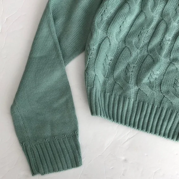 The Vintage Shop Reve Sweater One Shoulder Green Cable Knit SZ L NWT - Picture 5 of 7